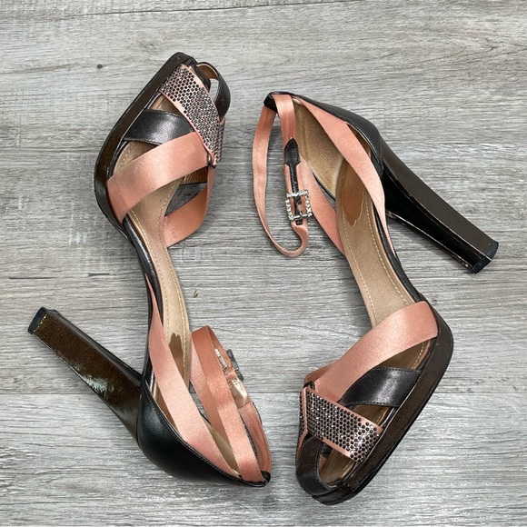 Rene Caovilla Satin Heels with Swarovski Crystals Pink/Brown Size 40 or US10 - Picture 6 of 9